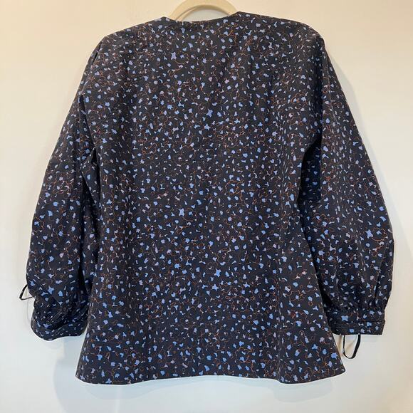 COS drawstring sleeve V neck cotton blouse navy  Sz 6 - Picture 4 of 11